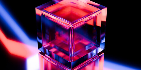 Cyber elements made of transparent glass and liquid acrylic purple blue glow on black backdrop cinematic tech background design cover art visuals 3d rendering © IM_VISUALS