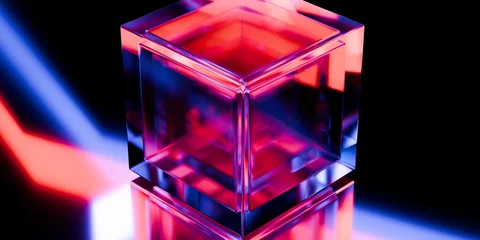 Cyber elements made of transparent glass and liquid acrylic purple blue glow on black backdrop cinematic tech background design cover art visuals 3d rendering © IM_VISUALS