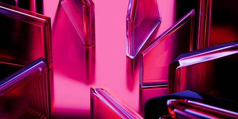 Cyber elements made of transparent glass and liquid acrylic purple blue glow on black backdrop cinematic tech background design cover art visuals 3d rendering © IM_VISUALS
