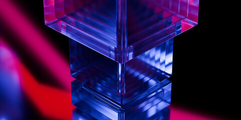 Cyber elements made of transparent glass and liquid acrylic purple blue glow on black backdrop cinematic tech background design cover art visuals 3d rendering © IM_VISUALS
