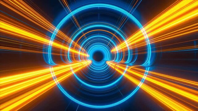 Abstract glowing tunnel with blue and orange lights