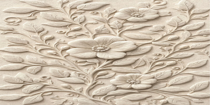 Ornate stone floral relief sculpture with detailed leaves and flowers bas relief sculpture decorative ornamental sandstone architecture