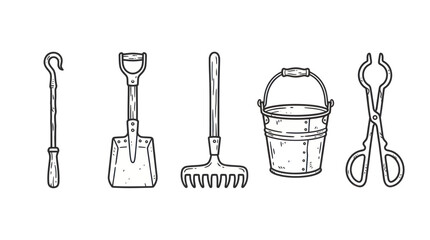 Vintage fireplace accessories set with poker shovel and tongs © Maya