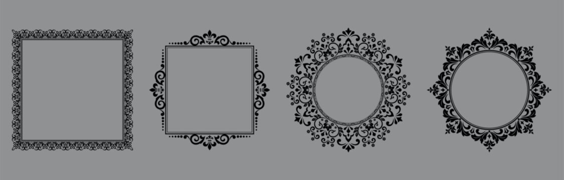 Set of decorative frames Elegant vector element for design in Eastern style, place for text. Floral black and gray frames. Lace illustration for invitations and greeting cards