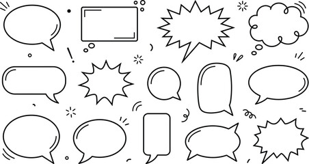 Hand drawn doodle style speech bubble icons vector set with comic blast thought cloud talk elements © MDBABULU