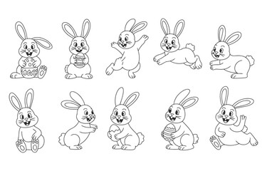Obraz premium Set continuous one line drawing of Easter bunny fluffy rabbit.