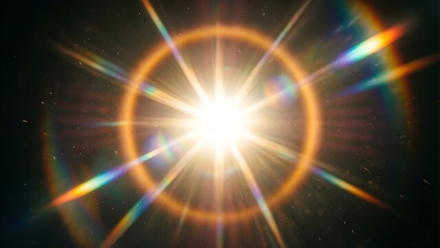 Cinematic Lens Flare Overlay on Dark Background &mdash; Sunlight and Optical Glow Effect