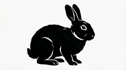 Fototapeta premium Black rabbit silhouette on white background, conceptual art illustration
