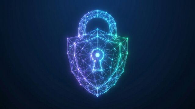 Cybersecurity abstract glowing padlock low poly wireframe background