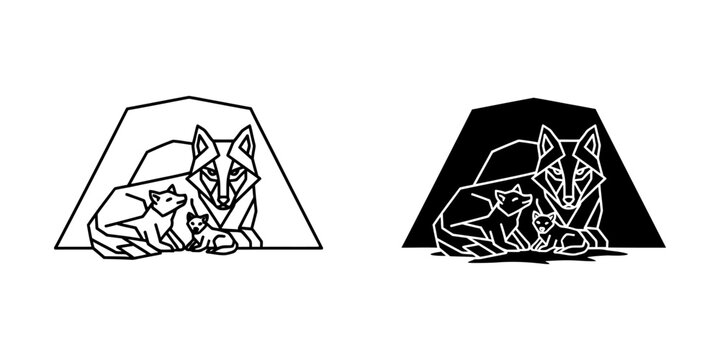 Wolf mother and cubs in den vector illustration with wildlife protection illustration silhouette predator minimalist creature wilderness offspring
