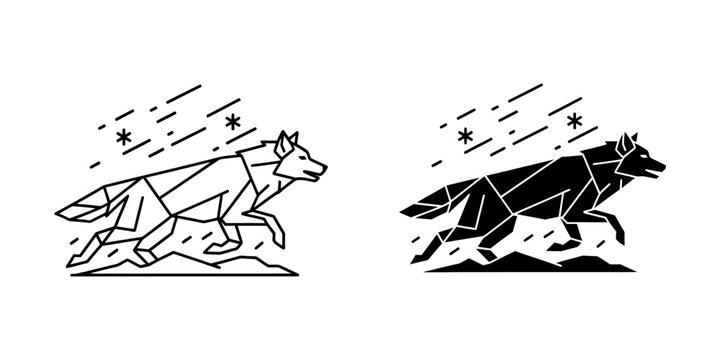 Running wolf in snowstorm geometric vector illustration with snowstorm geometric wildlife predator illustration silhouette movement abstract creature