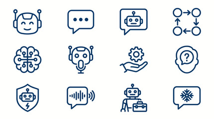 Fototapeta premium Collection of various robot and artificial intelligence icons in a simple line style