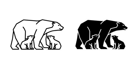 Obraz premium Polar bear family silhouette vector illustration with wildlife silhouette isolated minimalist illustration creative monochrome parenting predator