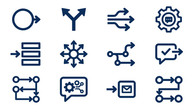 Collection of various blue arrows and workflow icons
