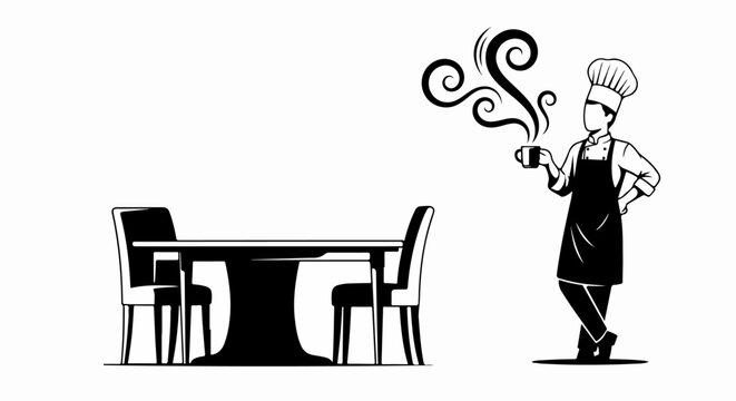 Cartoon Chef Holding Coffee Cup.