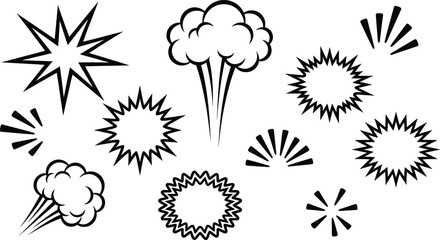 Set of comic book explosion speech bubble and burst line elements isolated on white background vector illustration © MDBABULU