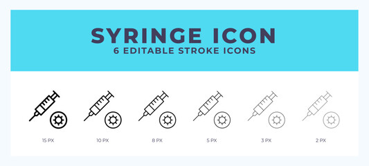 Naklejka premium Syringe icon symbol. Outline. Lineal icon with editable stroke.