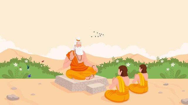 Guru and Students Learning Under Nature Guru Purnima Animation 