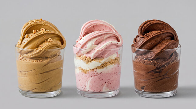 Gelato dessert cup glass scoop frozen flavor chocolate strawberry caramel