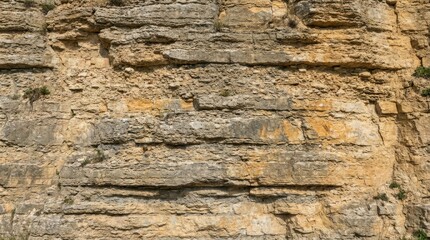 Fototapeta premium Sedimentary Limestone Rock Face Texture with Horizontal Geological Strata Layers for Natural Backgrounds and Earth Science Educational Concepts
