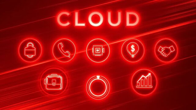 Red glowing cloud technology icons