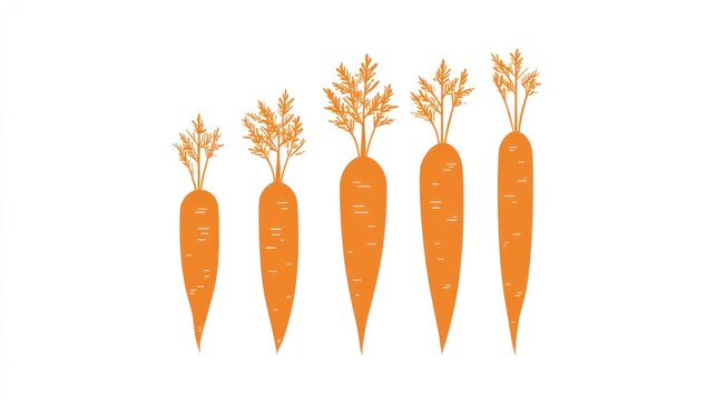 Five orange root vegetables are displayed horizontally in ascending order of size
