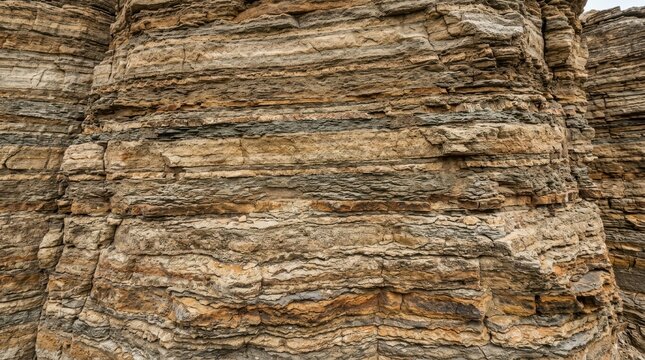 Sedimentary rock strata showing geological layering and ancient earth history for scientific research, geology education, and natural background textures