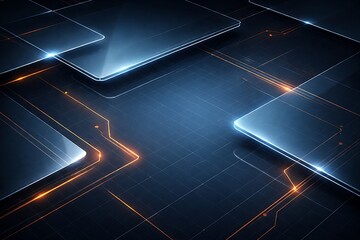Obraz premium Futuristic Digital Technology Background with Abstract Glass Panels, Data Flow Network, AI Computing Infrastructure and High Tech Innovation Concept