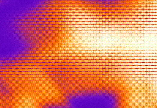 Orange and cream pixel grid gradient with broad purple areas and fine horizontal lines, producing a bright retro background with digital screen texture.