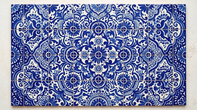Blue and white traditional ornamental tile pattern