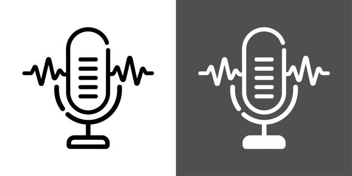 音声認識マイクと波形の太線ベクターアイコン