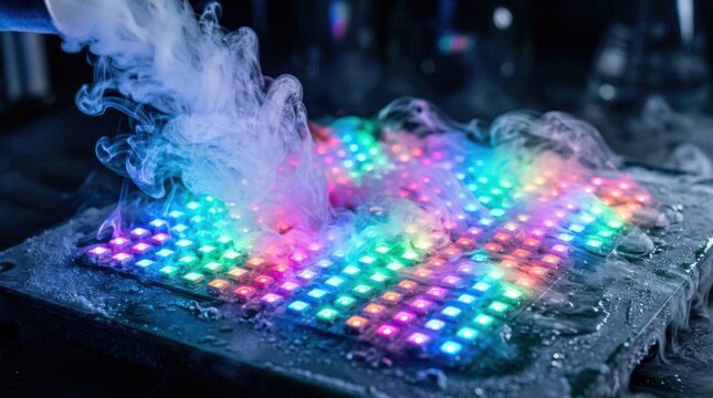 Liquid Nitrogen Cooling Test on Colorful LED Matrix Panel for Hardware Stress Testing and Thermal Management Research in Electronics Engineering Laboratory