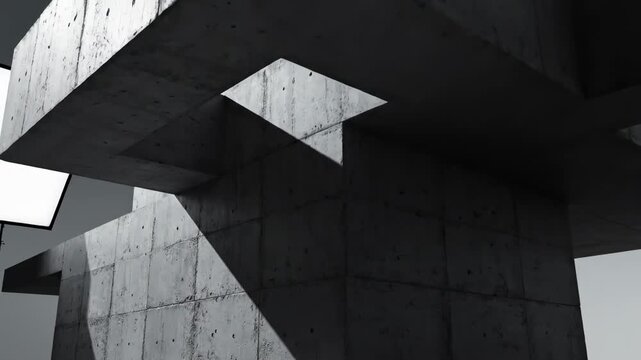 modern concrete interior with dramatic light and shadow, architectural background, minimalist construction, urban style, space for text