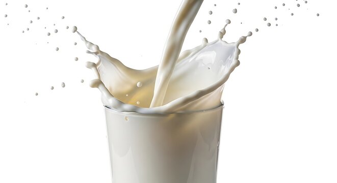 Pouring fresh milk into a glass with splash isolated on white background