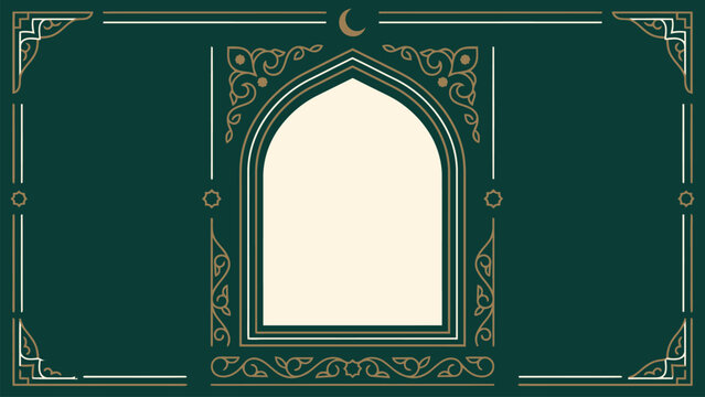 Islamic vector pattern with arch window and crescent moon decorative elements