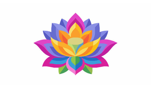 Colorful blooming lotus flower vector illustration, vibrant geometric mandala gradient floral icon