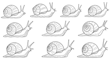 Line art snails in various poses a repeating pattern illustration © SHYFUL_STUDIO