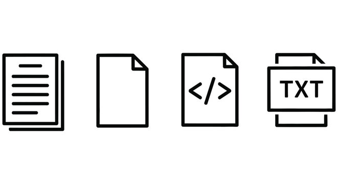 File Icons Set Black Line Art On White Background
