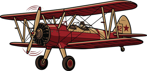 Vintage red biplane with pilot vector illustration on white backgroundVintage red biplane with pilot vector illustration on white background © EdGe Creative