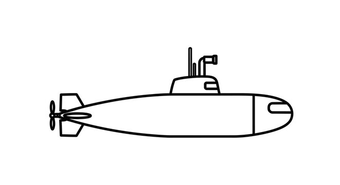 Black submarine silhouette icon with periscope and propeller.