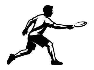 Fototapeta premium Silhouette of a man playing frisbee in motion.