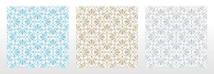 Collection of flower geometric patterns. Seamless vector backgrounds. Colored ornaments. Ornament for fabric, wallpaper, packaging. Decorative prints