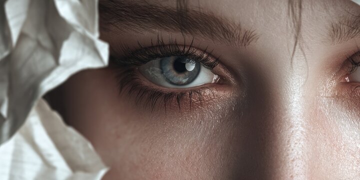 Close up of a human eye with detailed eyelashes and eyebrow texture artistic design