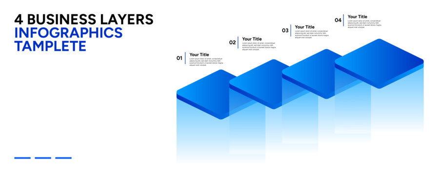 Modern 4 Step Isometric Floating Stepped Square Layers Business Infographic Presentation Template
