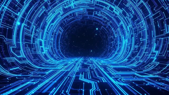 Blue neon circuit tunnel