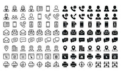 Fototapeta premium Business Card Communication and Contact Editable Stroke Line and Solid Icons Vector Pack
