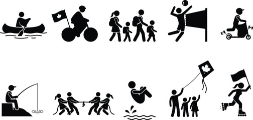 Obraz premium Canada day icons of people enjoying outdoor activities