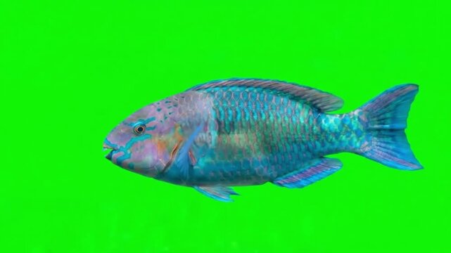 Fish Video of one Knobsnout parrotfish are swimming on the green screen background