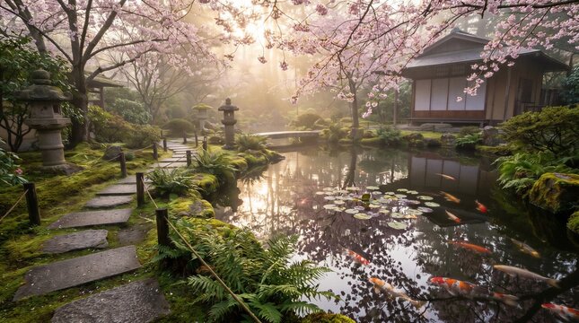 japanese garden in the morning