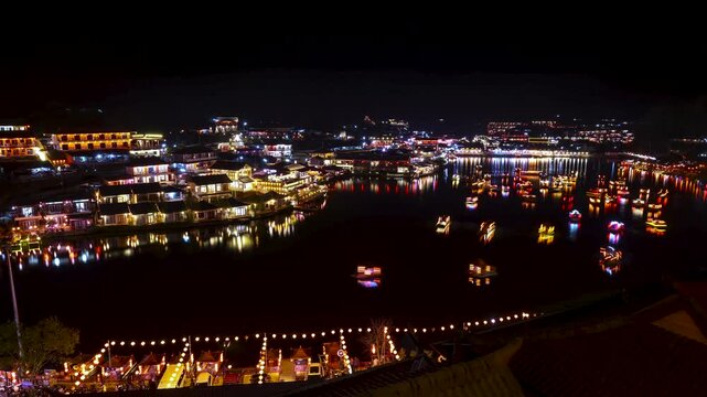 Traditional Wooden Boats Float On The Lake In Ban Rak Thai Mae Hong Son At Night Captured In A Stunning Time Lapse